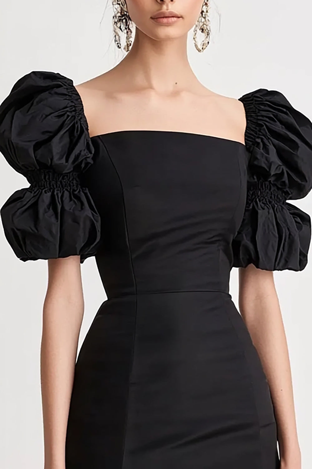 Black Bodycon Graduation Dress with Puff Sleeves