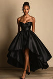 Strapless Satin High Low A Line Black Tie Dress