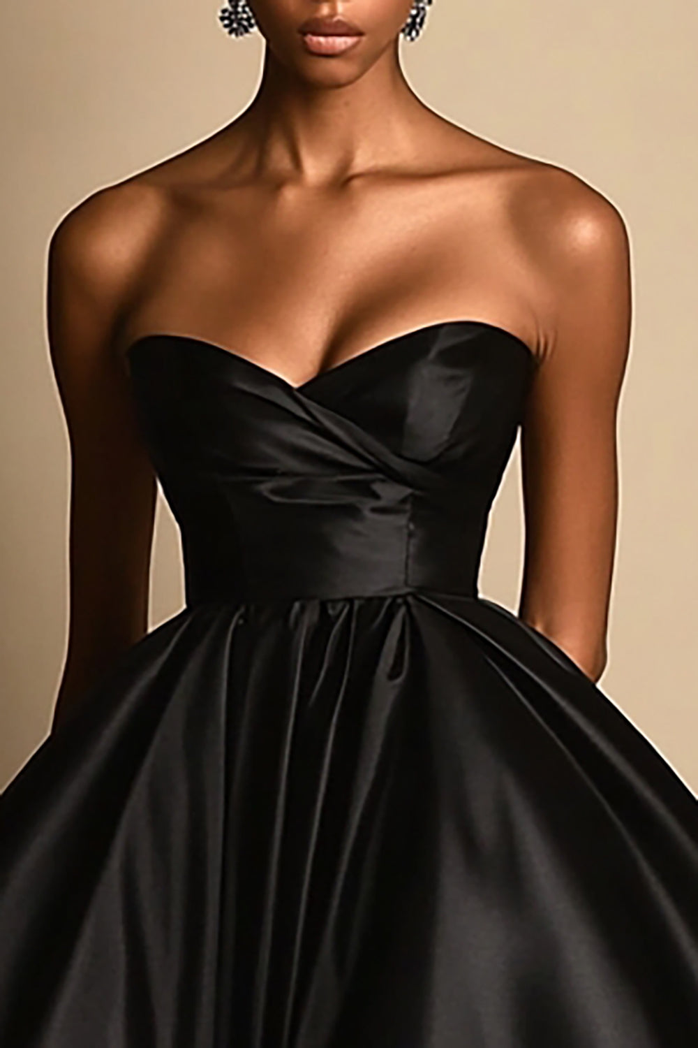 Strapless Satin High Low A Line Black Tie Dress