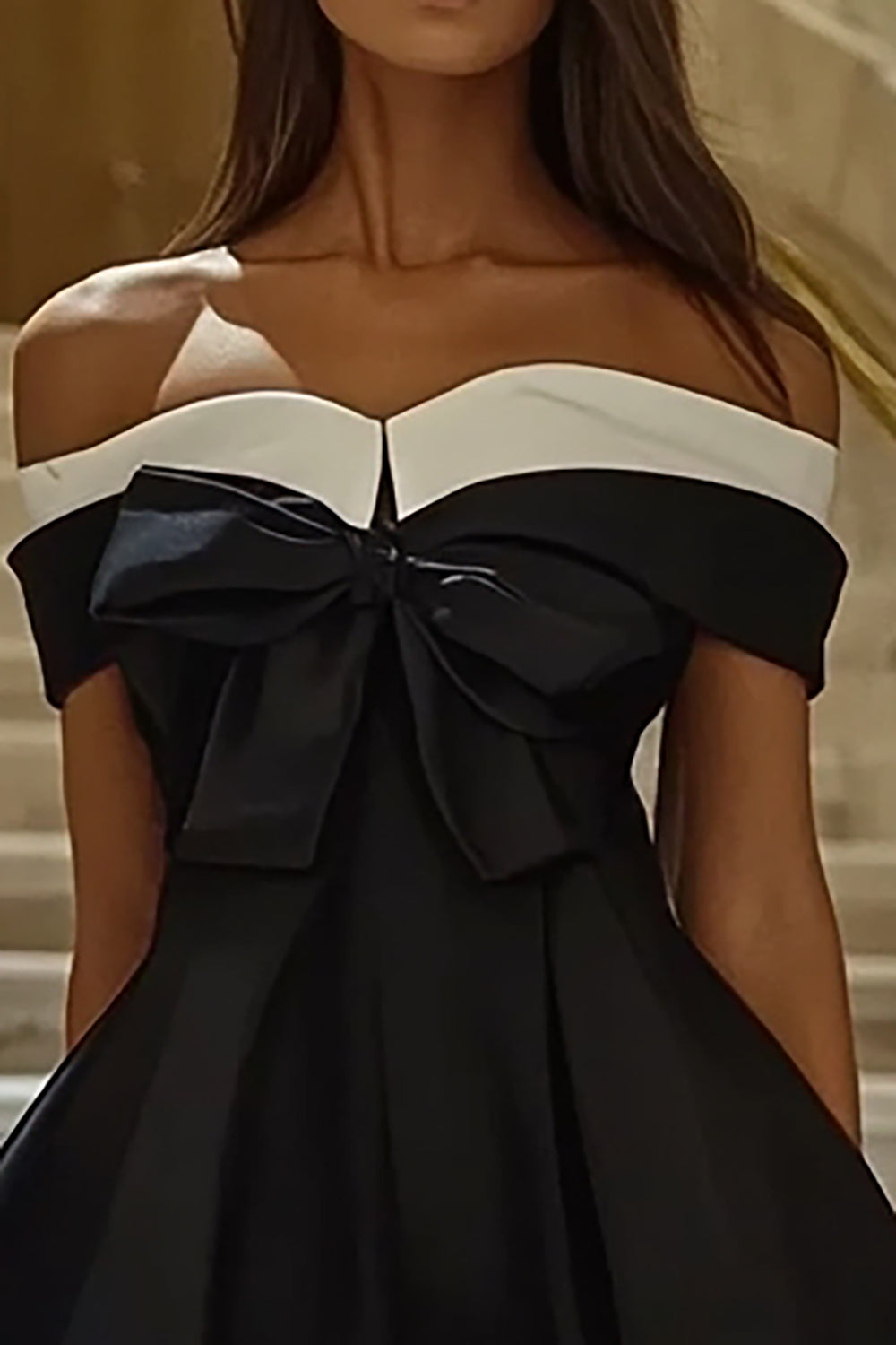 Off The Shoulder A Line Little Black Dress with Bow