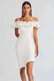 Off The Shoulder White Bodycon Ruffled Graduation Dress