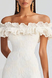 Off The Shoulder White Bodycon Ruffled Graduation Dress