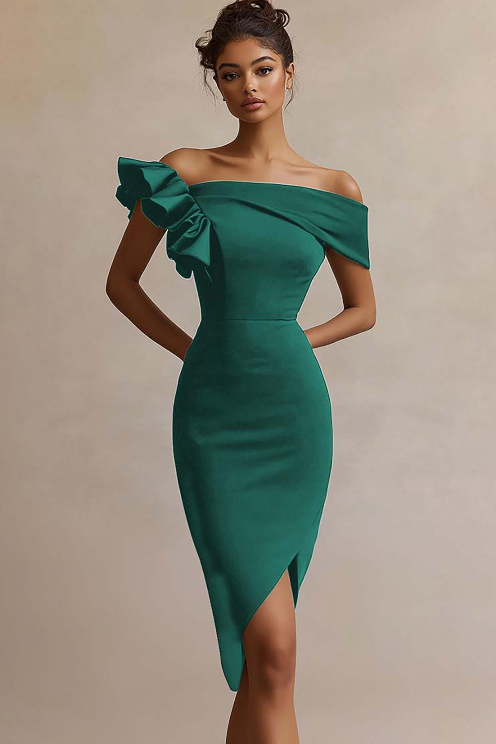 Off The Shoulder Ruffled Midi Black Tie Dress