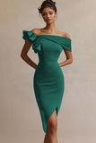 Off The Shoulder Ruffled Midi Black Tie Dress