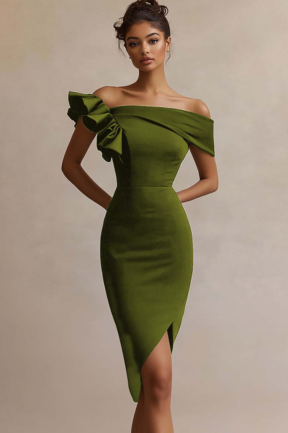 Off The Shoulder Ruffled Midi Black Tie Dress