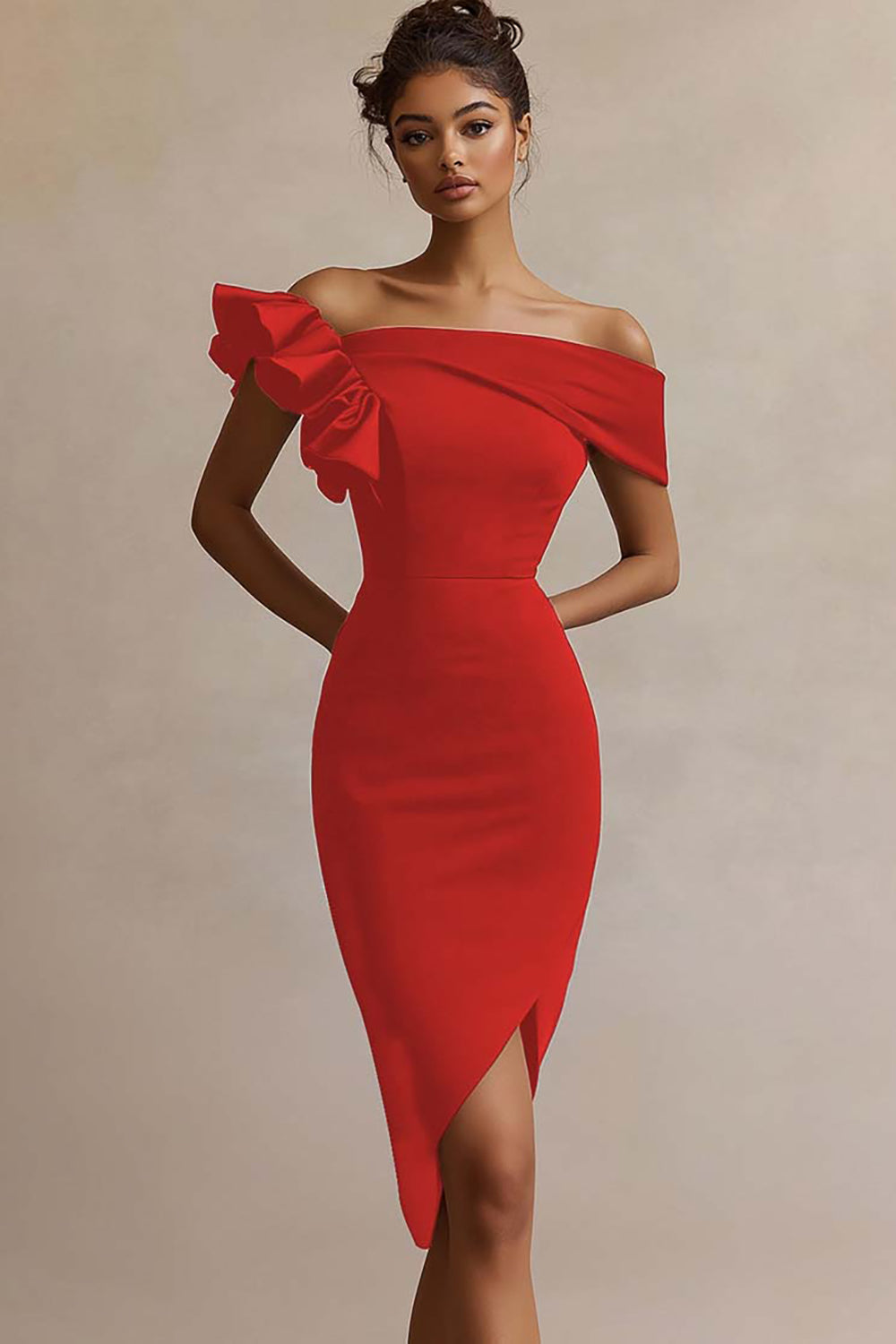 Off The Shoulder Ruffled Midi Black Tie Dress