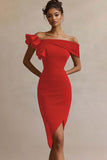 Off The Shoulder Ruffled Midi Black Tie Dress