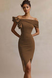 Off The Shoulder Ruffled Midi Black Tie Dress