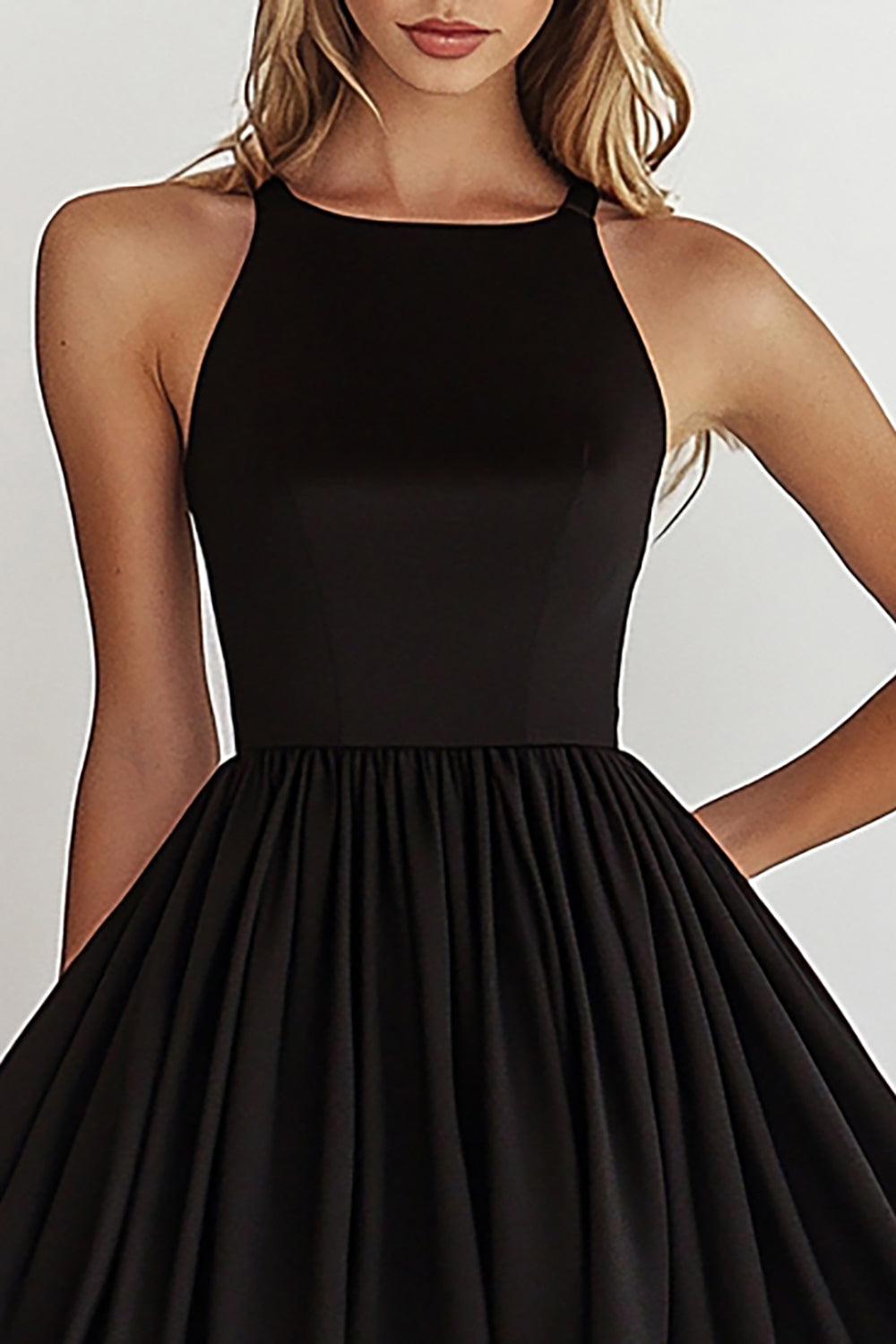 Black A Line Chiffon Knee-Length Graduation Dress