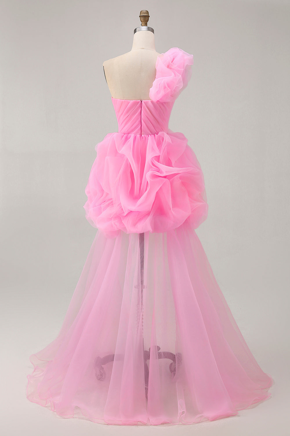 Chic Hot Pink High-Low Ruffled Homecoming Dress with 3D Flowers