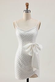 Pearl Bodycon White Homecoming Dress With Bow