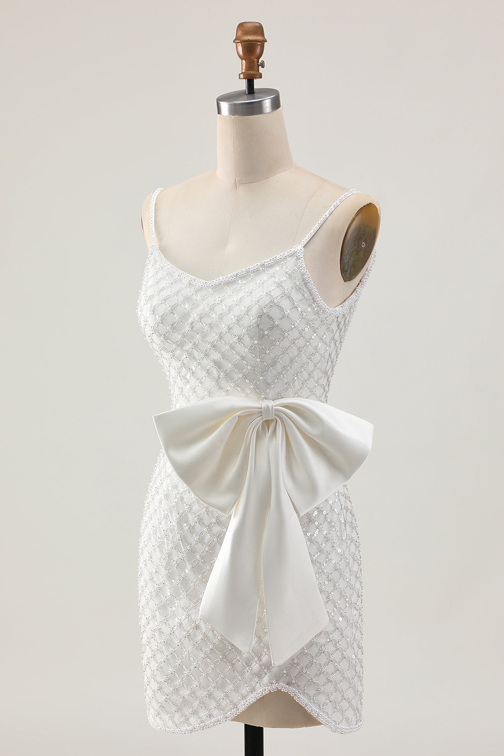 Pearl Bodycon White Homecoming Dress With Bow