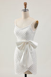 Pearl Bodycon White Homecoming Dress With Bow