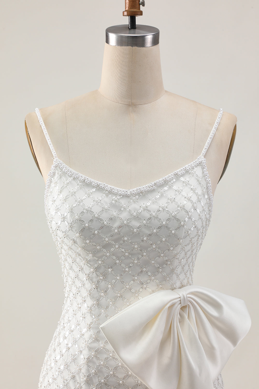 Pearl Bodycon White Homecoming Dress With Bow