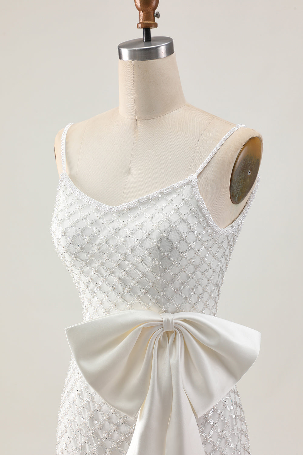 Pearl Bodycon White Homecoming Dress With Bow