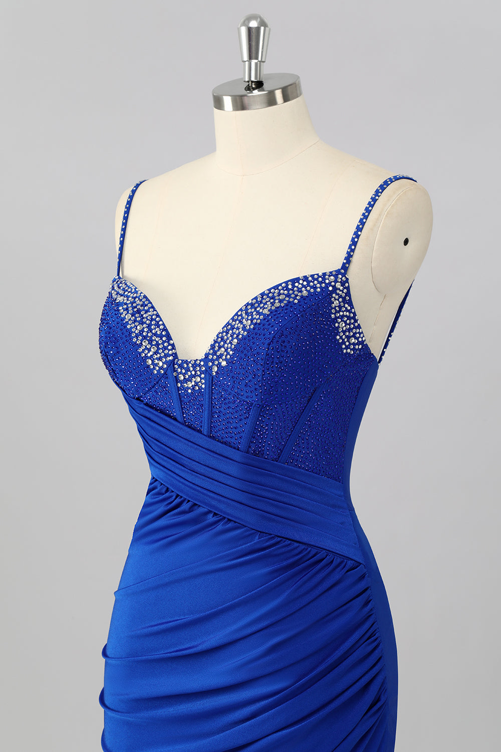 Royal Blue Beaded Ruched Corset Tight Homecoming Dress