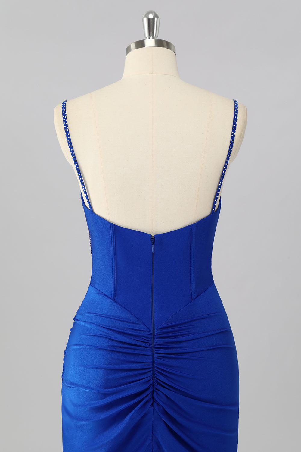 Royal Blue Beaded Ruched Corset Tight Homecoming Dress