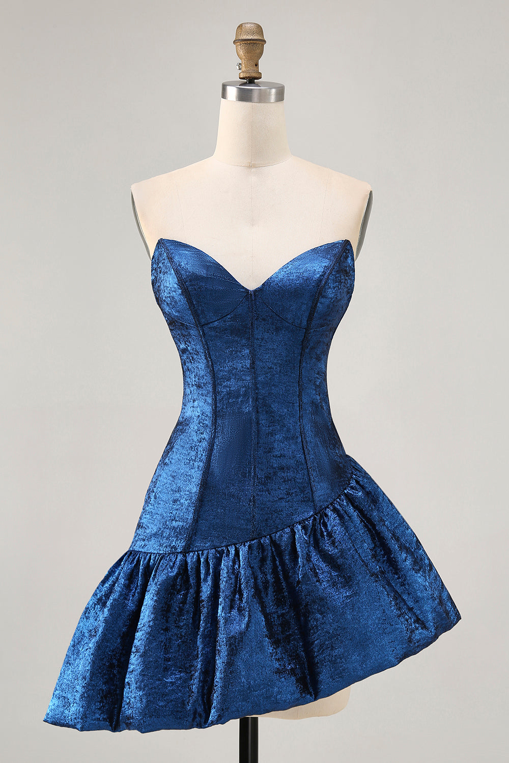 Dark Blue Corset Strapless Asymmetrical Homecoming Dress