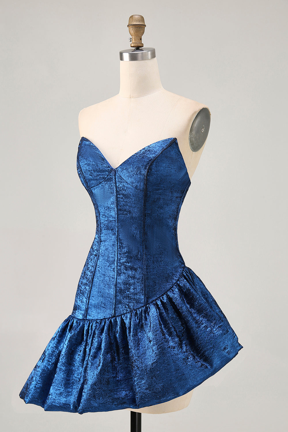 Dark Blue Corset Strapless Asymmetrical Homecoming Dress