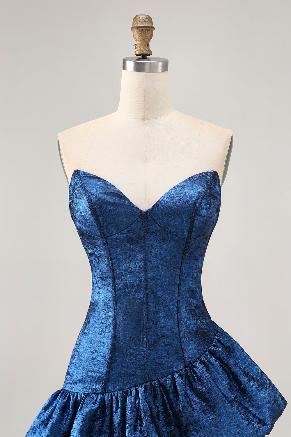 Dark Blue Corset Strapless Asymmetrical Homecoming Dress