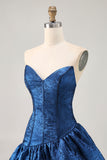 Dark Blue Corset Strapless Asymmetrical Homecoming Dress