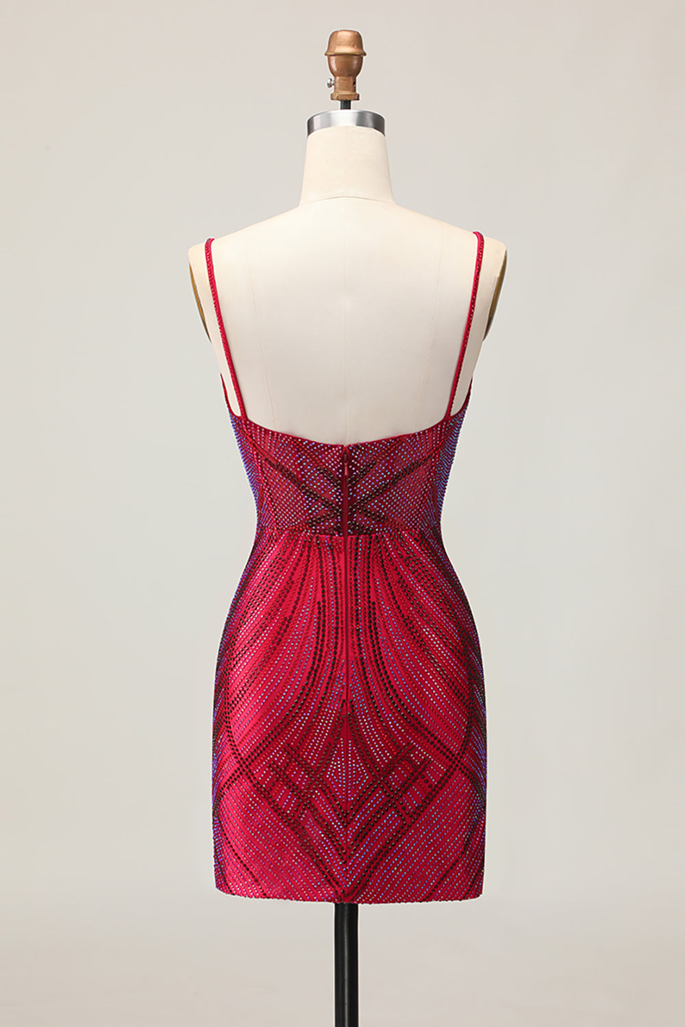 Burgundy Beaded Spaghetti Straps Bodycon Homecoming Dress