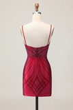 Burgundy Beaded Spaghetti Straps Bodycon Homecoming Dress