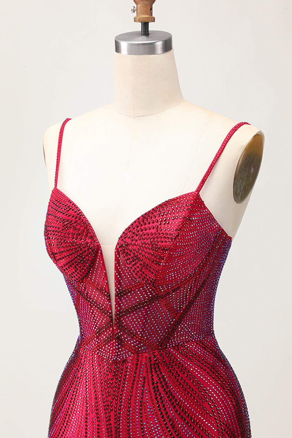 Burgundy Beaded Spaghetti Straps Bodycon Homecoming Dress