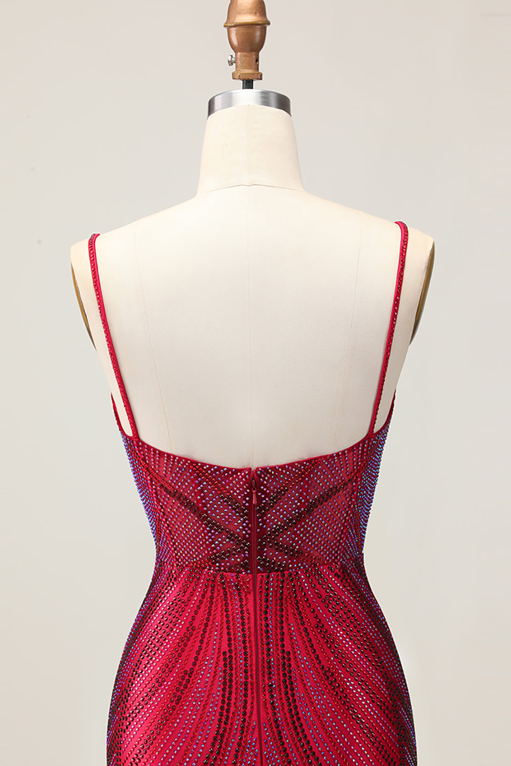 Burgundy Beaded Spaghetti Straps Bodycon Homecoming Dress