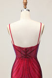 Burgundy Beaded Spaghetti Straps Bodycon Homecoming Dress