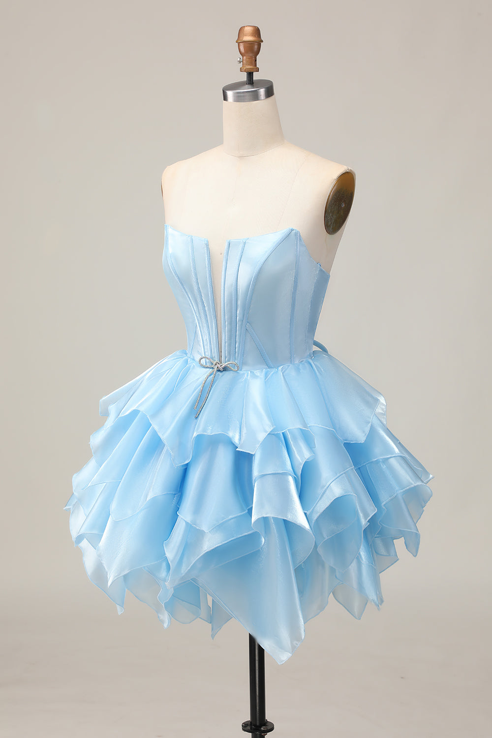 Blue A-Line Strapless Tiered Ruffle Homecoming Dress