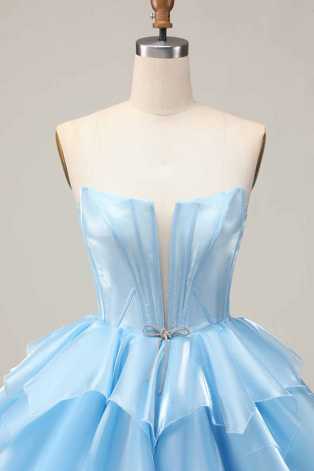 Blue A-Line Strapless Tiered Ruffle Homecoming Dress