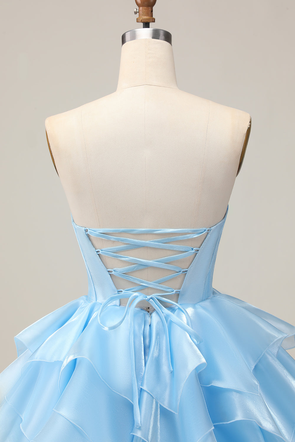 Blue A-Line Strapless Tiered Ruffle Homecoming Dress