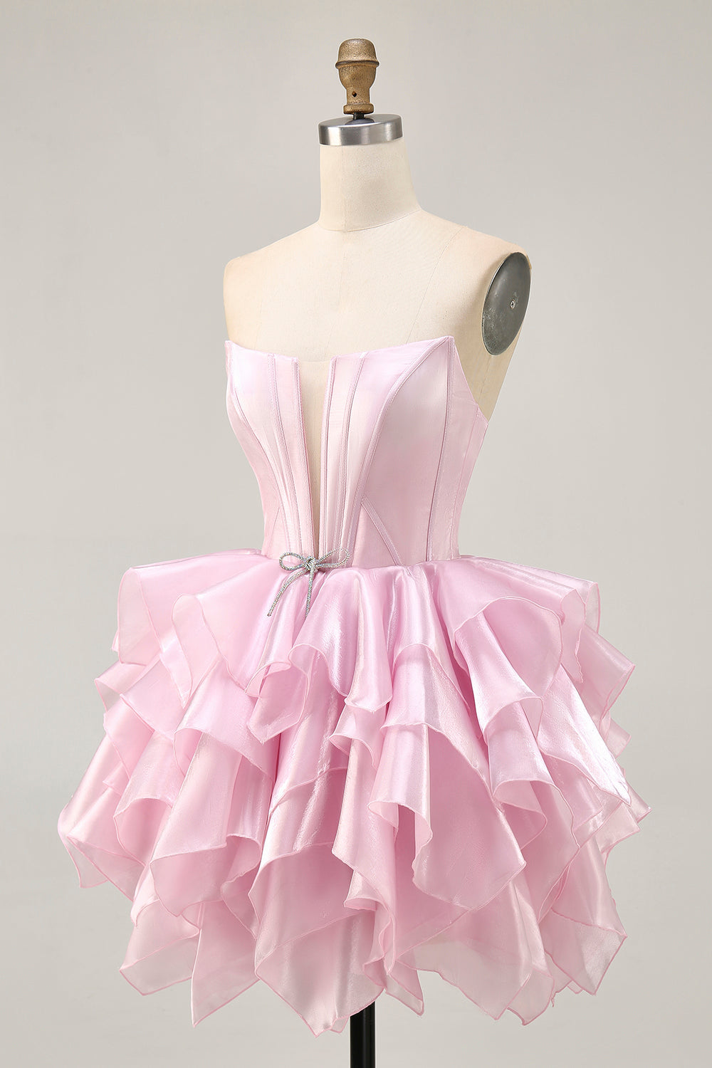 Corset A Line Tiered Strapless Pink Homecoming Dress with Lace Up Back