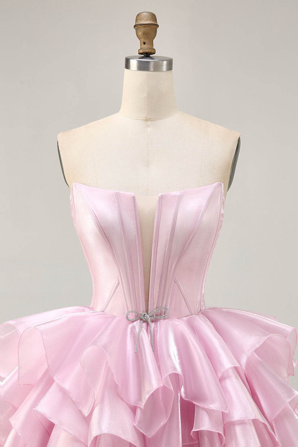 Corset A Line Tiered Strapless Pink Homecoming Dress with Lace Up Back