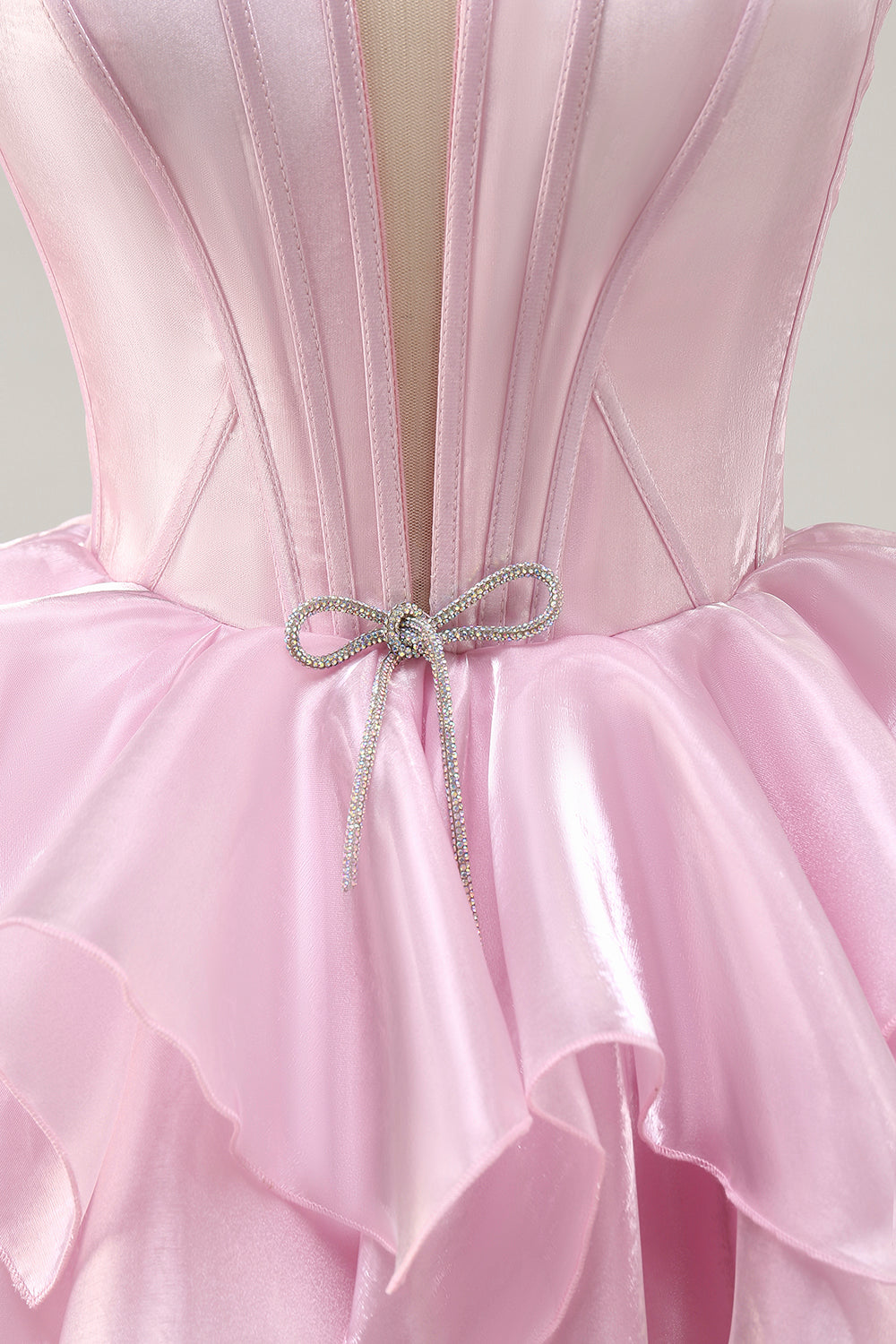 Corset A Line Tiered Strapless Pink Homecoming Dress with Lace Up Back