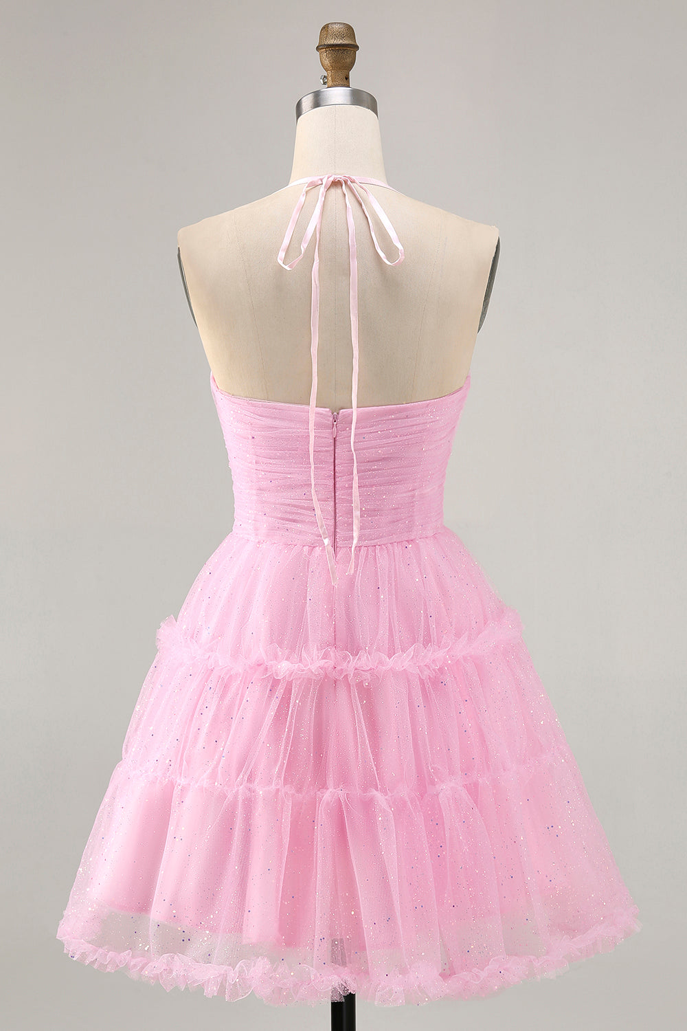 Glitter Halter A-Line Cut-Out Pink Homecoming Dress