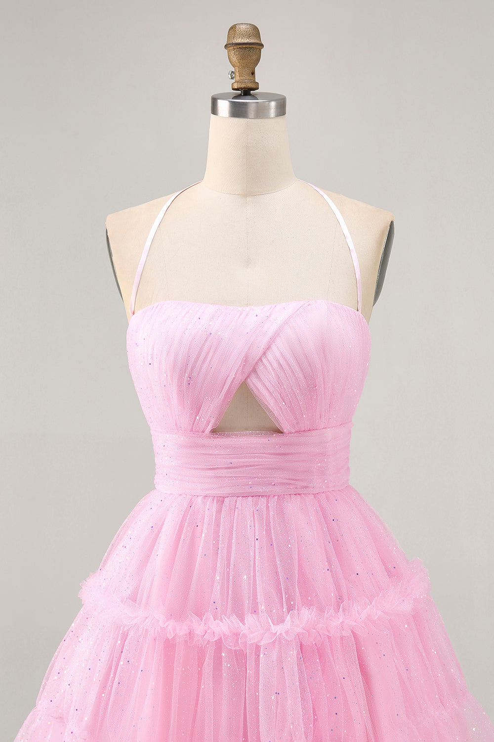 Glitter Halter A-Line Cut-Out Pink Homecoming Dress