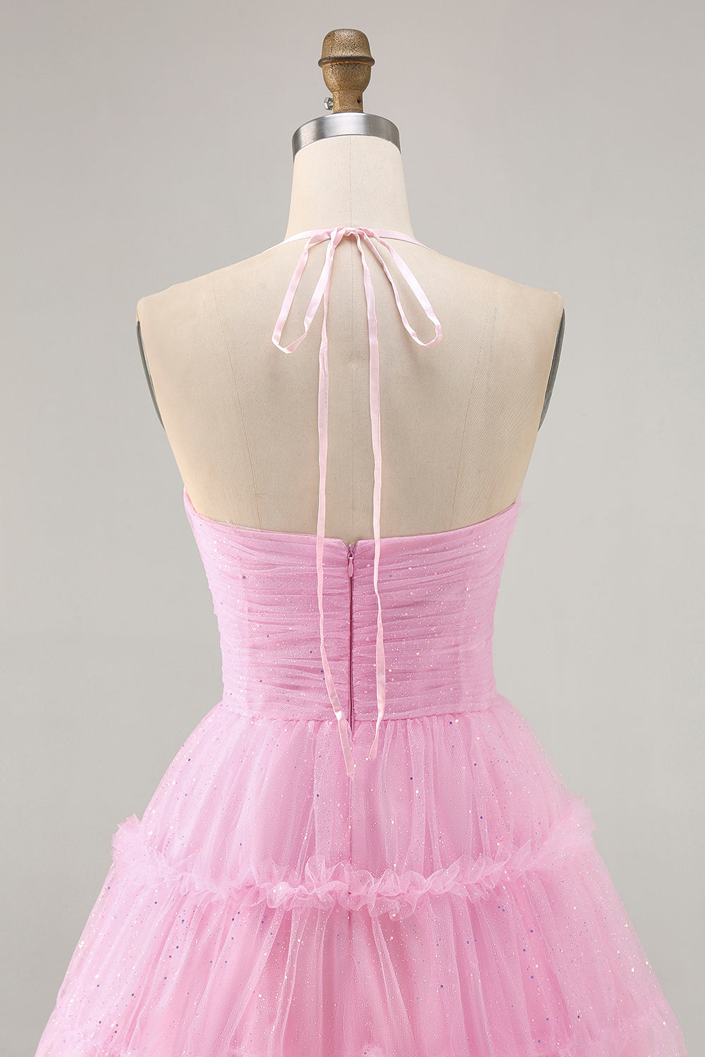Glitter Halter A-Line Cut-Out Pink Homecoming Dress