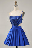 Royal Blue Cut Out A Line Homecoming Dress with Sequins