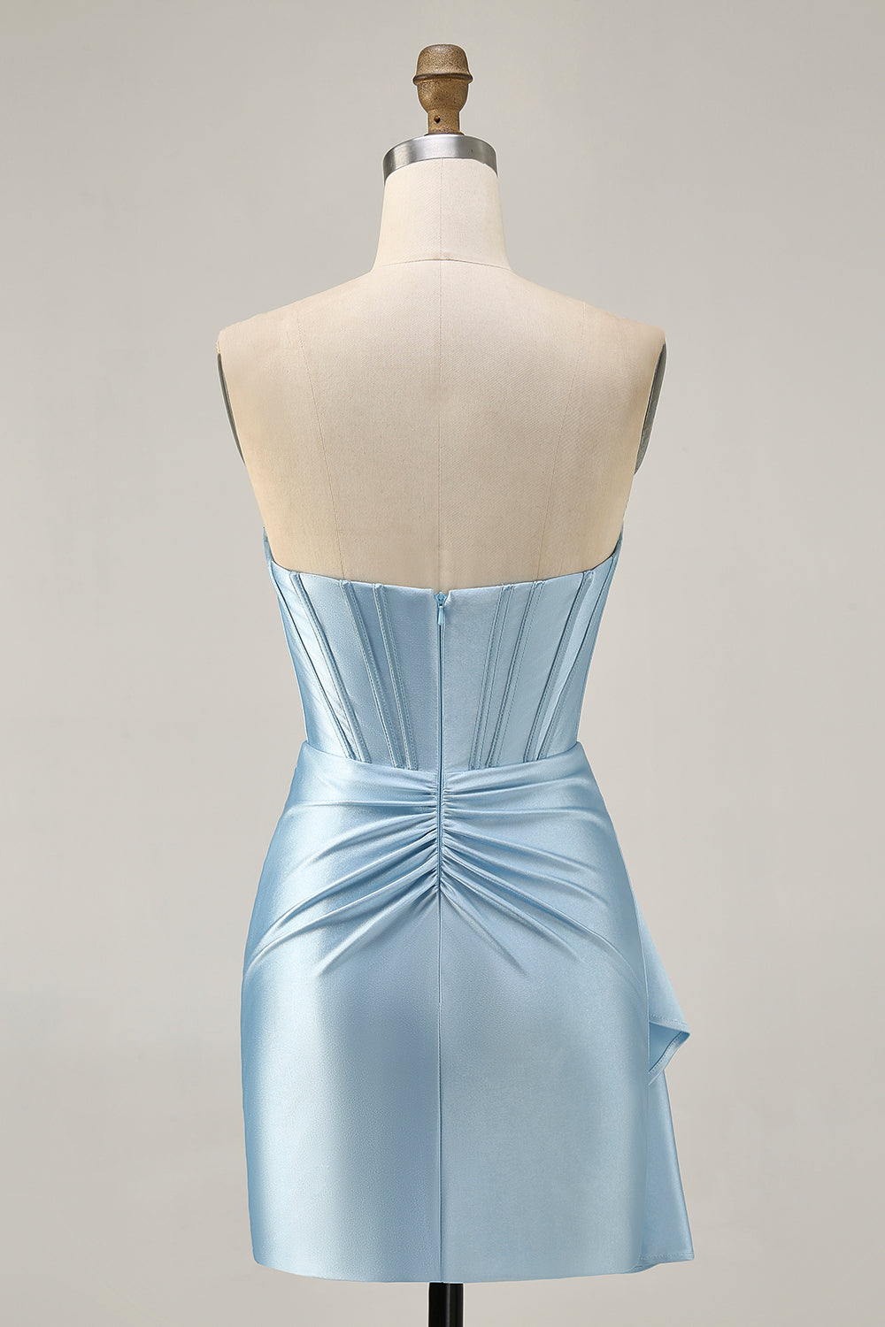 Blue Corset Beaded Cut Out Satin Tight Homecoming Dress with Streamer