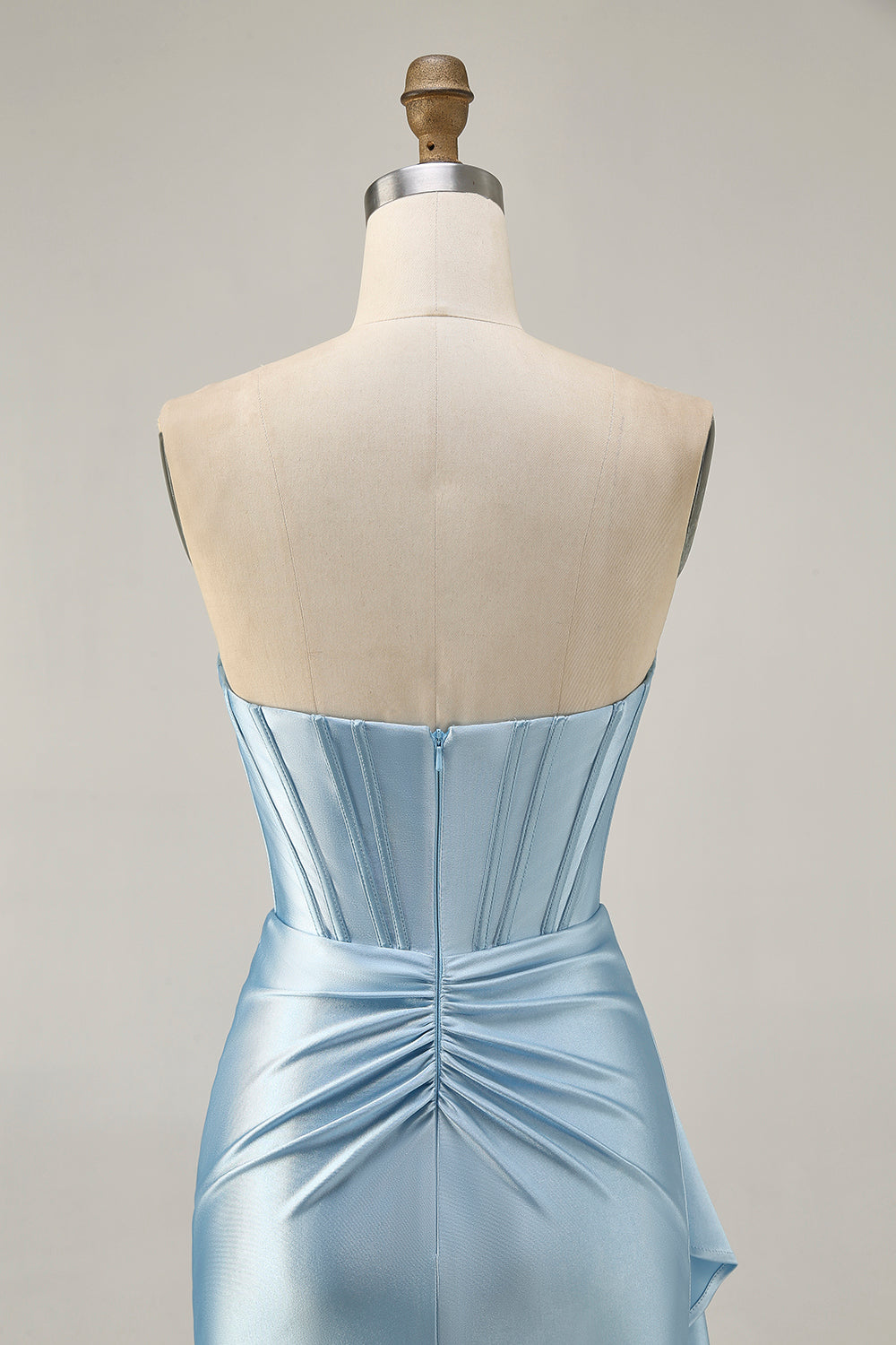 Blue Corset Beaded Cut Out Satin Tight Homecoming Dress with Streamer