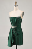 Dark Green Cut-Out Strapless Corset Homecoming Dress With Sash