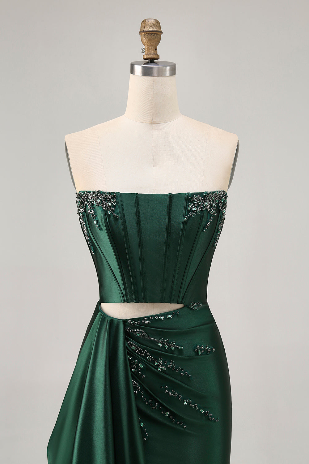 Dark Green Cut-Out Strapless Corset Homecoming Dress With Sash