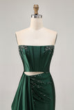 Dark Green Cut-Out Strapless Corset Homecoming Dress With Sash