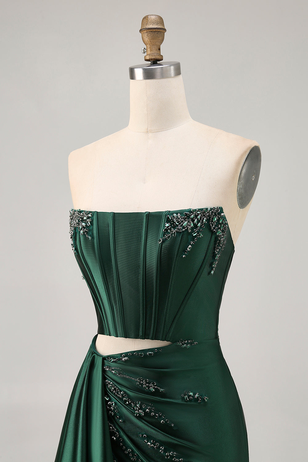 Dark Green Cut-Out Strapless Corset Homecoming Dress With Sash
