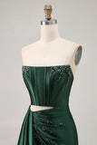 Dark Green Cut-Out Strapless Corset Homecoming Dress With Sash