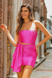 Fuchsia Bodycon Cut-Out Strapless Homecoming Dress With Drape