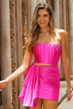 Fuchsia Bodycon Cut-Out Strapless Homecoming Dress With Drape