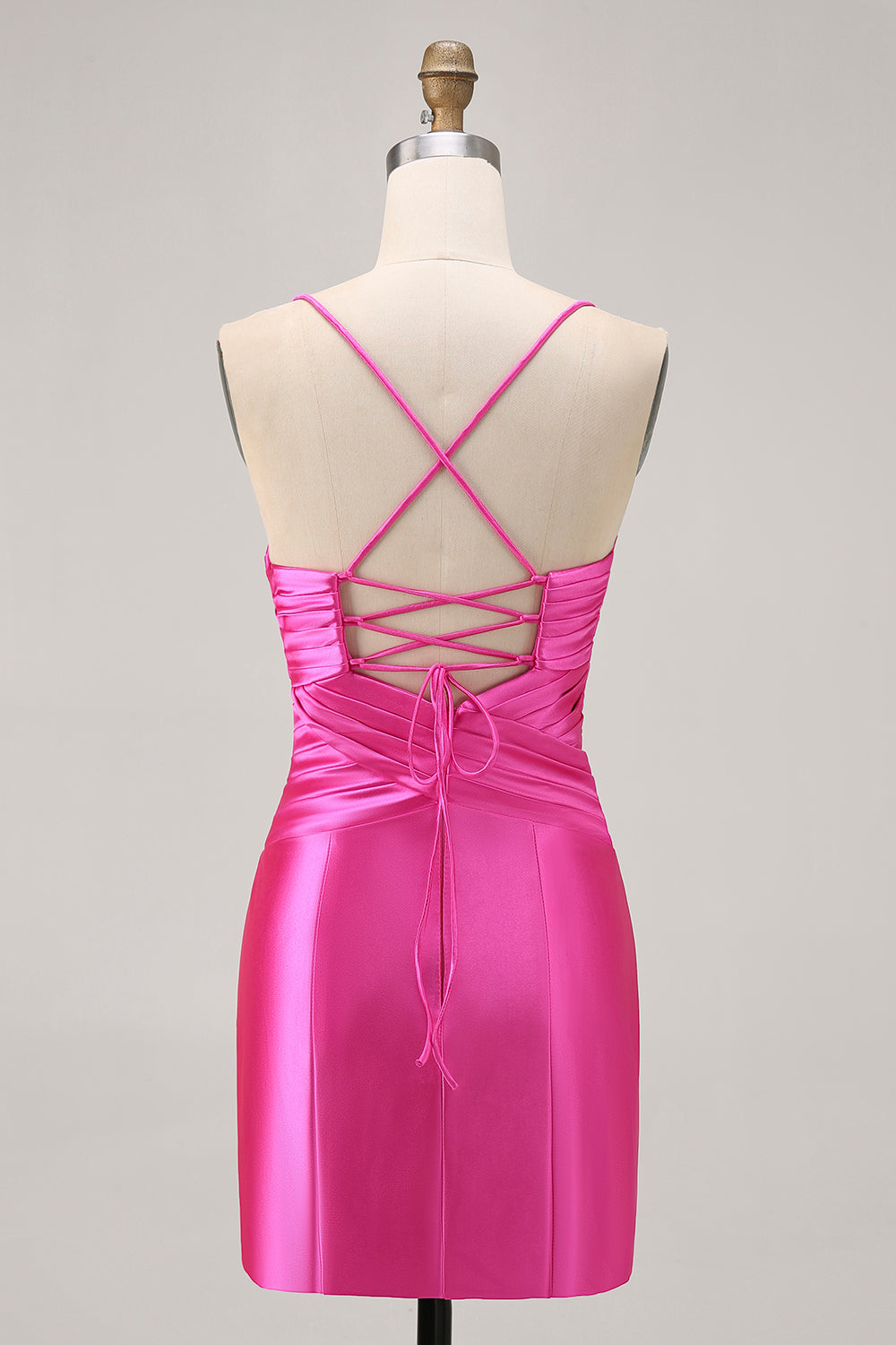 Fuchsia Cut Out Satin Tight Homecoming Dress